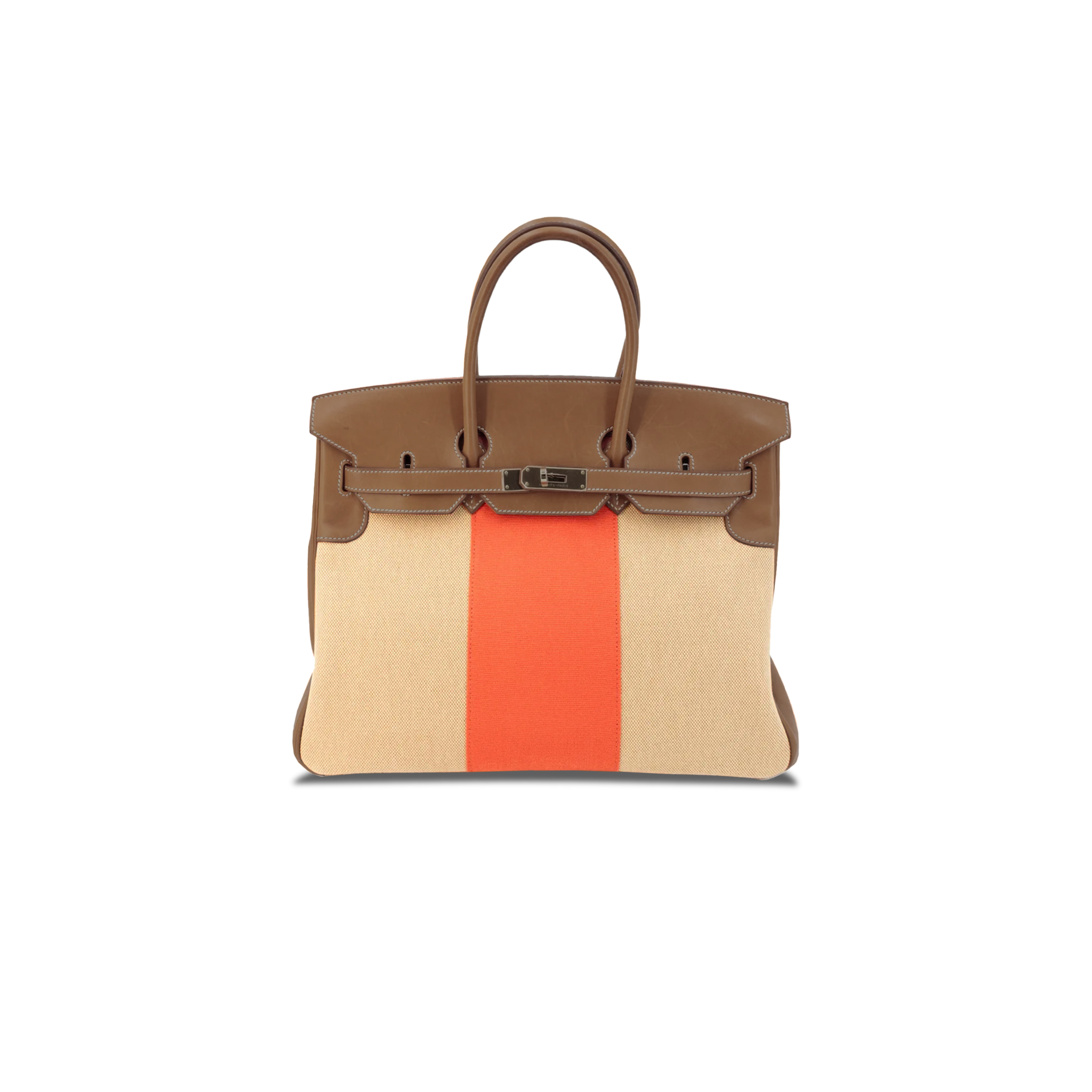 HERMÈS BIRKIN 30 SWIFT LEATHER CANVAS WITH ORANGE AND GOLDEN BROWN GOLD BUCKLE H082686CK21 (30*23*15cm)